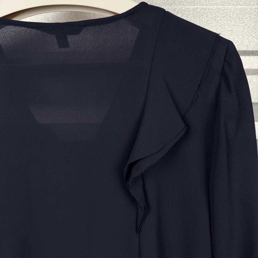 Banana Republic Navy Blue Chiffon Ruffle Front V-Neck Long Sleeve Blouse Size S - Picture 12 of 12
